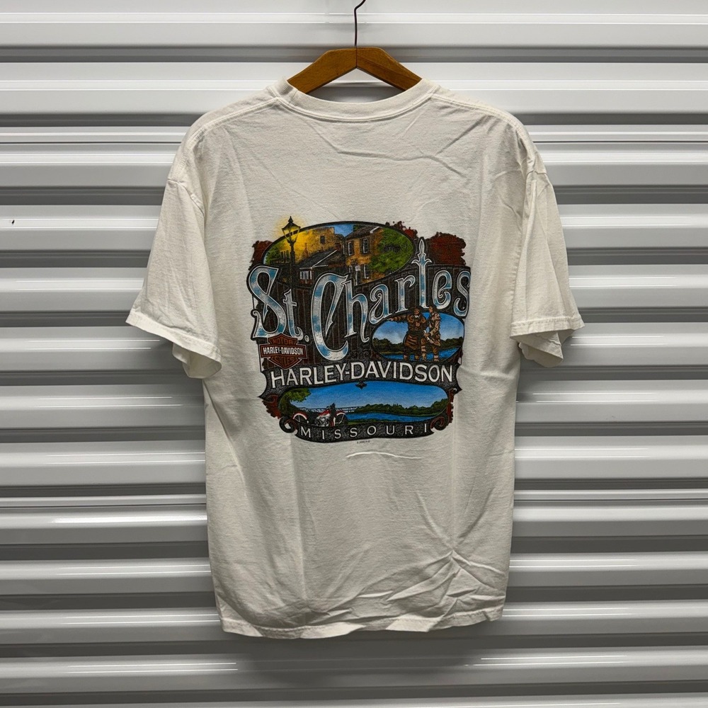 Vintage Harley Davidson St. Charles Missouri White Mens Large Shirt